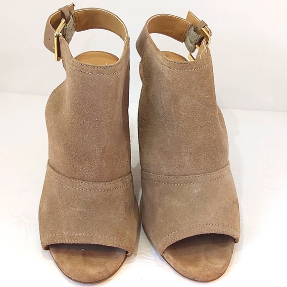 NINE WEST Women's Patono Faux Suede Wedge Sandals Nude Tan Size 8 - Picture 2 of 8